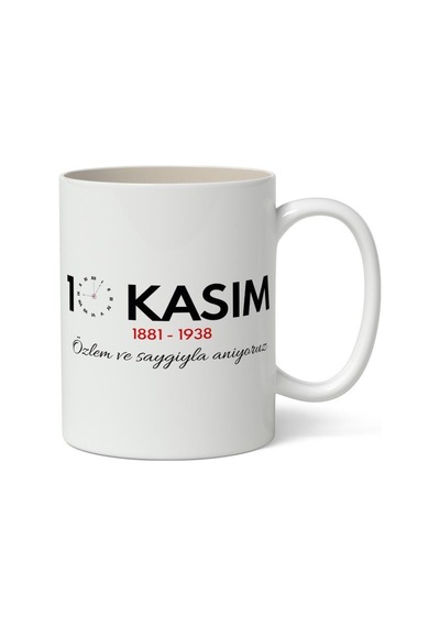 10 Kasım Mustafa Kemal Atatürk Tasarımlı Kupa Bardak Baskılı Kahve Kupa Bardak Model 8 Beyaz