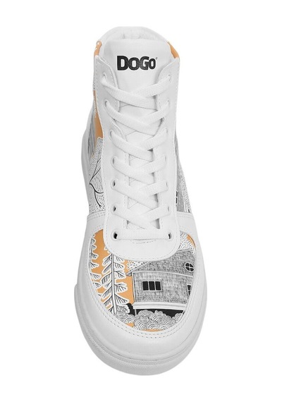 Kadın Vegan Deri Beyaz High Sneakers - There You Are Tasarım Çok Renkli