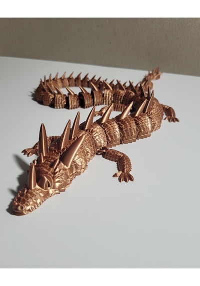 55 Cm Bakır Renkli Dev Ejderha Figürü 3d Baskı Ejderha Heykeli Metalik Görünümlü Tasarım