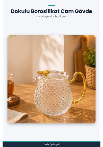 Şık Tasarımlı Cam Demlik - 550 Ml - Borosilikat Cam Şeffaf