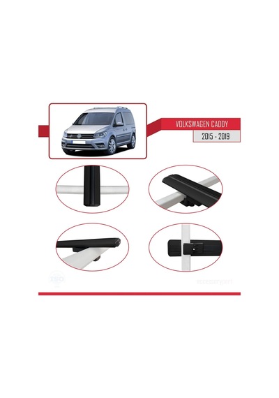 Volkswagen Caddy 2015-2019 Arası İle Uyumlu Basic Model Ara Atkı Tavan Barı Siyah 3 Adet