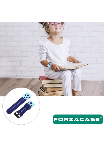 Forzacase Tcl Movetime Mt42x Akıllı Çocuk Saat İle Uyumlu Çift Renk Şık Silikon Kordon Kayış - Fc891 Mavi