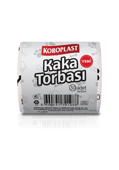 Ayrex Koroplast Kaka Torbası 30'lu Set, Kötü Koku Kontrolü Sağlayan Kedi Köpek Kaka Torbası 24x32 Cm, Kolay Kulla
