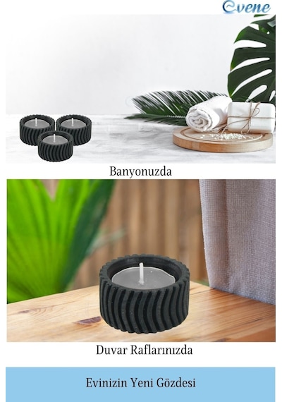 Eskitme Mumluk Şamdan 3 Adet Tealight Uyumlu Üçlü Tekerlek Model - Siyah