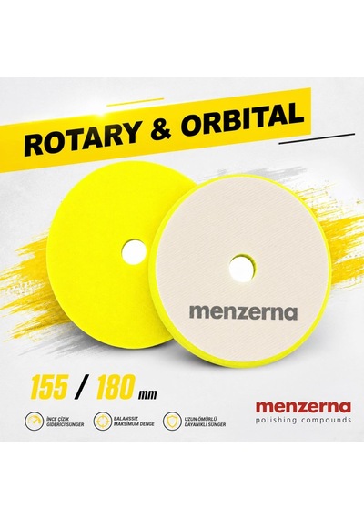 Menzerna İnce Pasta Süngeri 155/180mm - Sarı Rotary Ve Orbital Uyumlu Orta Çizik Giderici Ped