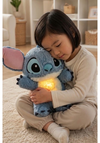 30 Cm Stitch Işıklı Ve Müzikli Peluş Uyku Arkadaşı 5 Modlu Nefes Alan Gece Lambası Sevimli Hediye Oyuncak Mavi