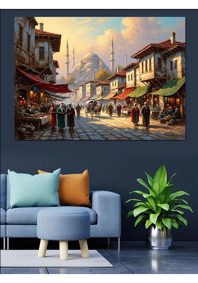 Eski İstanbul Sokaklarında Tarihi Yaşam Dekoratif Kanvas - Mdf Ahşap Tablo