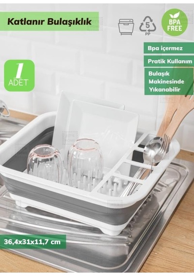 Bulaşıklık Katlanır Tabaklık Bardaklık Silikon Tabaklık Bpa Free Beyaz Gri