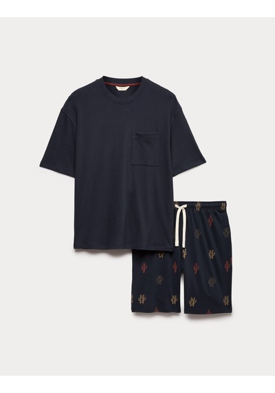Marks & Spencer Desenli Pijama Takımı T07005234 Lacivert