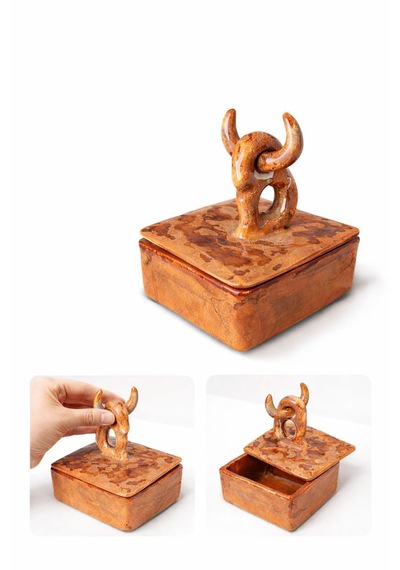 Cogo Seramik El Yapımı Seramik Boynuzlu Totem Takı & Obje Kutusu
