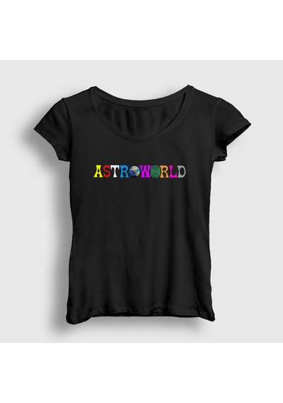 Presmono Kadın Astroworld Travis Scott T-shirt Siyah
