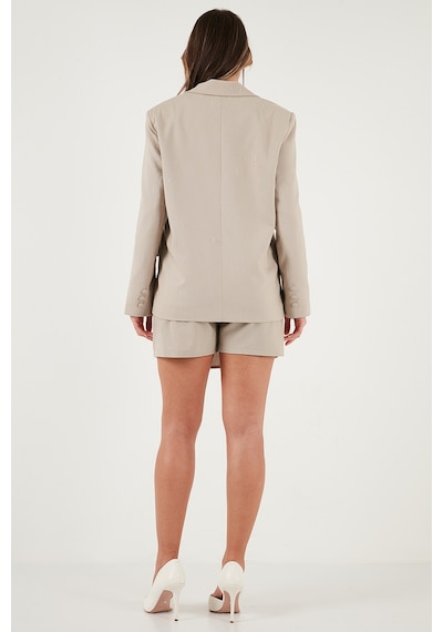 Lela Taşlı Regular Fit Broş Detaylı Ceket-Şort Etek Bayan Takım 6839618 Taş