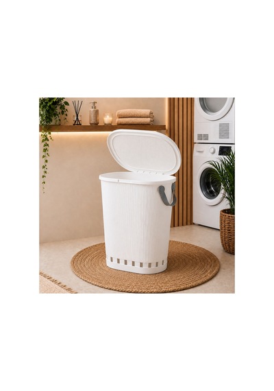 4 Lü Banyo Seti 65 Litre Kirli Çamaşır Sepeti 40 Litre Çamaşır Selesi Klozet Fırçası Peçetelik Beyaz - 913675252 Beyaz