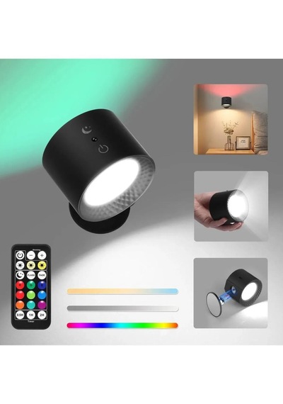 Rgb Uzaktan Kumandalı Şarjlı Duvar Aplik Led Gece Lambası Siyah