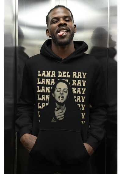 Sevbano Lana Del Ray Baskılı Unisex Oversize Şarkıcı Hoodie Siyah