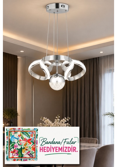 Çizgili Kasa Diana Power Led Avize Krom Modern Dekoratif Halka Tasarımlı Salon Ve Yemek Odası Aydınlatma 4147