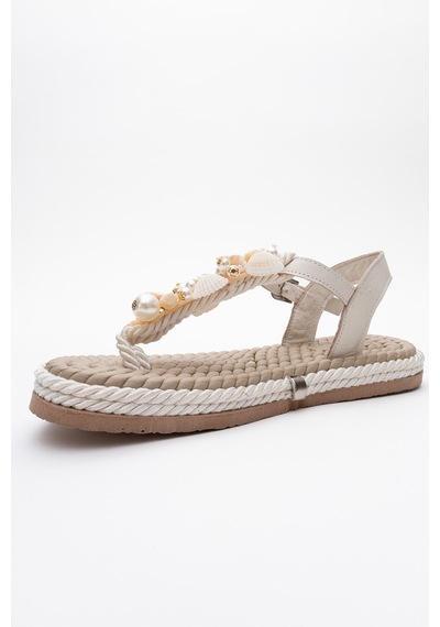 Luvishoes Mıel Bej Deniz Kabuklu Hakiki Deri Kadın Parmak Arası Sandalet Bej