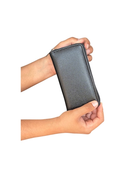 Premium Serisi Lüks Deri Özel Üretim Dikey Telefon Bölmeli Fermuarlı Erkek Cüzdanı Siyah