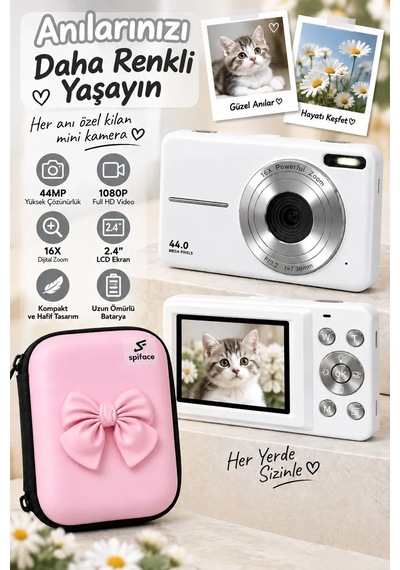 Magicool 4k Figürlü Çantalı Dijital Video Kamera 44mp 16x Zoom Işıklı Kart Dijital Fotoğraf Makinesi Beyaz