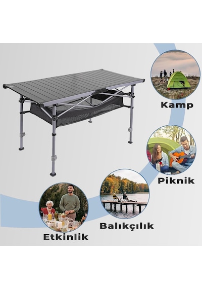 Funky Chaırs Hercules Katlanabilir Alümiyum Kamp Masası 128x55x80 Cm Siyah
