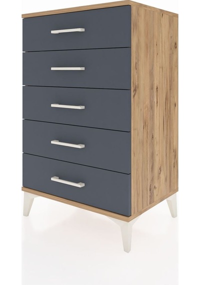 Hyperion Komodin 5 Çekmeceli 60x44x96 Çam-antrasit Atlas Çam