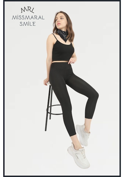 Missmaral Kadın Siyah Yüksek Bel Toparlayıcı Tayt Tam Boy Dalgıç Likralı Kumaş Casual & Comfort 102101 SiYAH