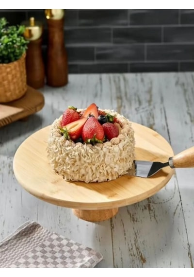 Bambu Oval Ayaklı Sunum Standı, Kek Yükseltici 5cm Bambu