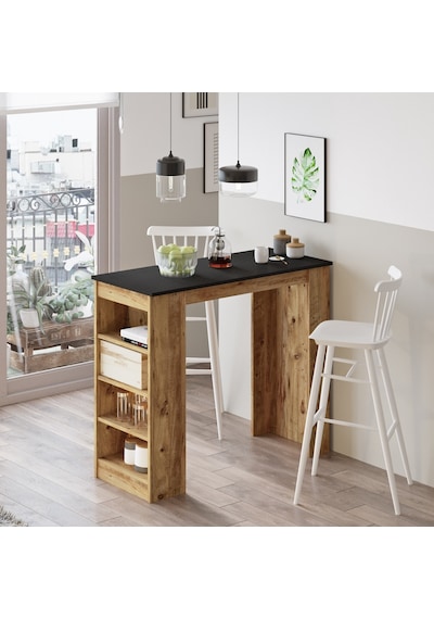 Robinhome Robin Home Thales Bar Masası Mutfak Yemek Masası Siyah-Çam