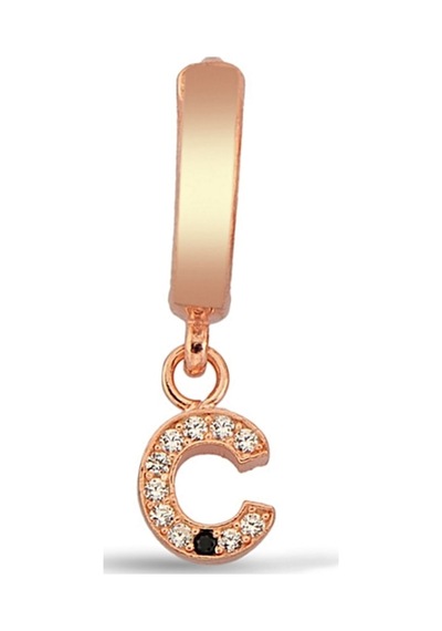 Ç Harfi Sallantılı 925 Ayar Gümüş Rose Tek Küpe - 12083802 Rose Gold