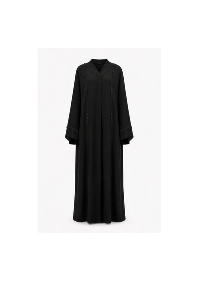 Nazzain Siyah Dubai İpeği Minimal Taş Detaylı Abaya Çok Renkli