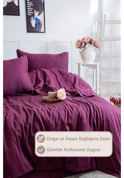 Elart Stark Nevresim Takımı Çift Kişilik %100 Pamuk Saten Biyeli 200x220 Cm Mürdüm Mürdüm
