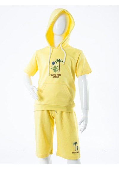 Xo Kids Erkek Çocuk Yazlık 2li Alt Üst Takım Tişort + Şort 8-14 Yaş 4221 Sarı