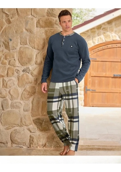 Pijamoni Erkek Düğme Yaka Kışlık Polar Pijama Takımı 6100/18 - 1 Adet İndigo Pijamoni Erkek Düğme Yaka Kışlık Polar Pijama Takımı 6100/18 - 1 Adet İndigo
