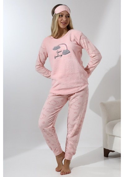Wordex Fawn 5010 Peluş Welsoft Polar Kışlık Yumoş Kadın Pijama Takımı Pembe