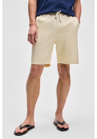 Grımelange LASPER Erkek Likralı Yanları Cepli Beli Lastikli Relaxed Fit Vanilya Şort