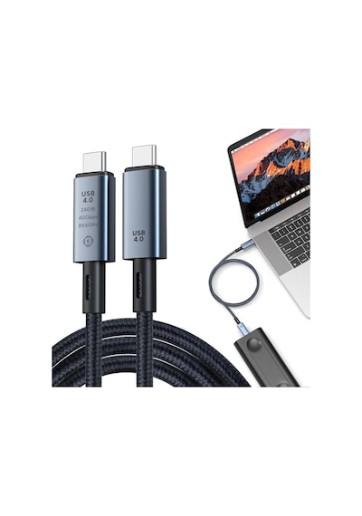 Lexroo Zr848 240w Usb 4.0 40gbps 8k Thunderbolt Görüntü Aktarım Ve Hızlı Şarj Kablosu 0,5 Metre Standart