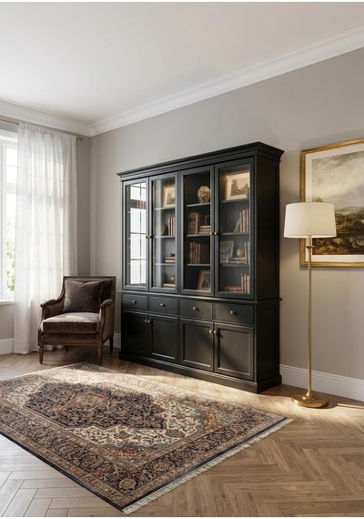 Mat Siyah Renk Vitrin Kitaplık Dolabı 200x200x40 Cm Diğer Mat Siyah Renk Vitrin Kitaplık Dolabı 200x200x40 Cm Diğer