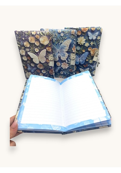 Mavi Büyük Kelebek 3d Görünümlü Hatıra Defteri Günlük Kilitli Defter 80 Yaprak