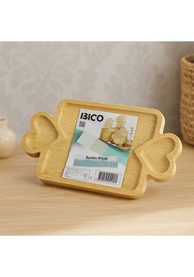Bambu Ahşap Servis Tepsisi 25x14 Cm - 3 Bölmeli Sunum Tahtası Açık Mavi