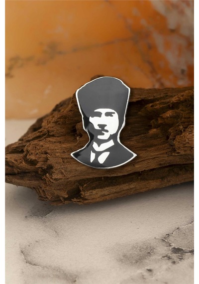 Mineli Atatürk Silüeti Gümüş Rozet -5872 Gümüş