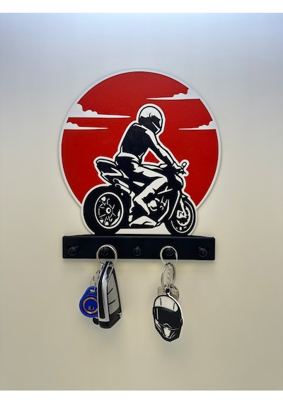 3d Dekoratif Motorcu Anahtar Askılığı V1 Kırmızı