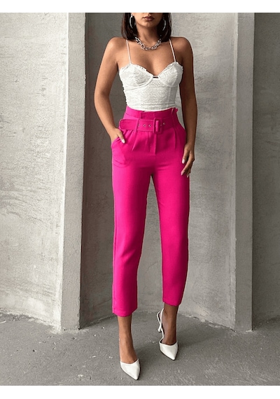 Ozer&Hermin Kemerli Havuç Pantolon - M / Fuşya Pembe