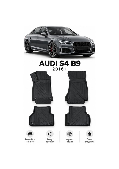 Audi S4 B9 2016 Ve Sonrası Karbon Desenli Premium 3d Havuzlu Oto Paspas 4 Parça
