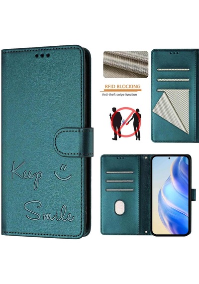 Nothing Phone 3 Uyumlu, Premium Pu Deri Kapaklı Cüzdan Kılıf Yeşil