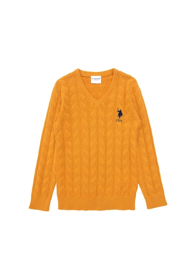 U.S. Polo Assn. Erkek Çocuk Hardal Basic V Yaka Kazak 50293535-VR072