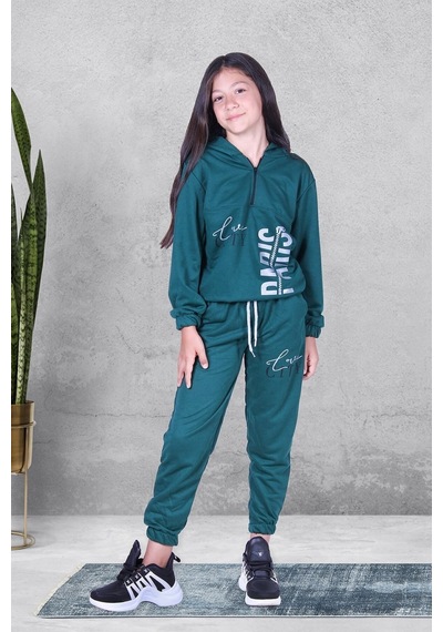 Fyk Kids Love Cıty Fermuarlı Kız Eşofman Takımı Haki Yeşil Haki