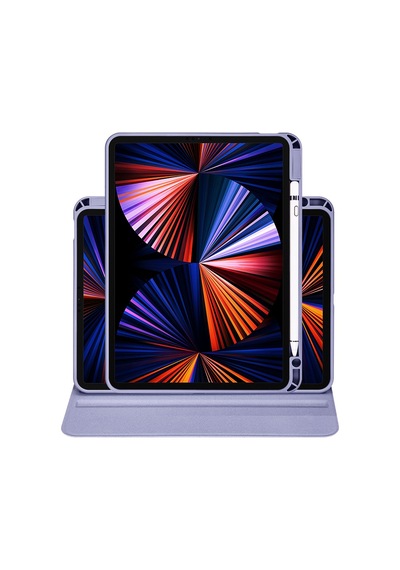 İpad Pro 11 2021 3.nesil A2377-a2459-a2301-a2460 Uyumlu Kalem Bölmeli Dönebilen Standlı Termik Tablet Kılıfı - Siyah - T25984