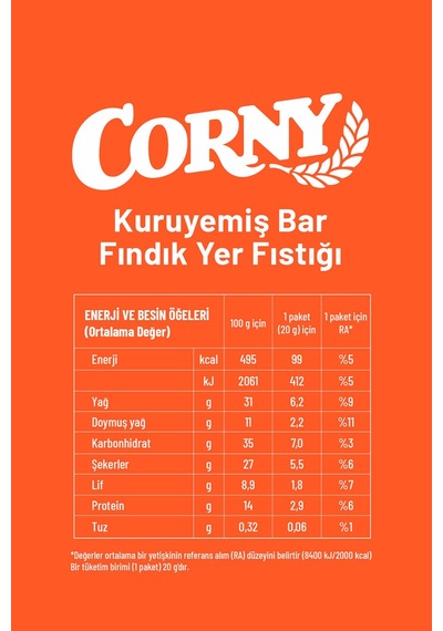 Fındıklı Yer Fıstıklı Doğal Lif Kaynağı Kuruyemiş Bar 20g X 12 Adet