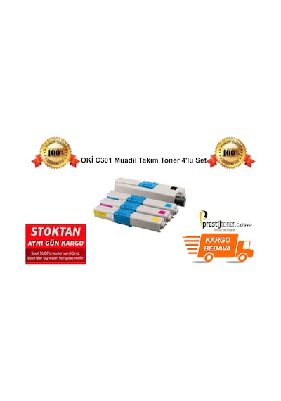 Prestijtonerr Oki C301 Uyumlu Takım Toner 4'Lü Set | C301 | C321Dn | Mc342Dn