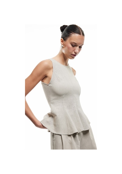 Koton Bol Kalıp Kolsuz Bisiklet Yaka Keten Peplum Bluz Vizon 5sak30132ew Vizon
